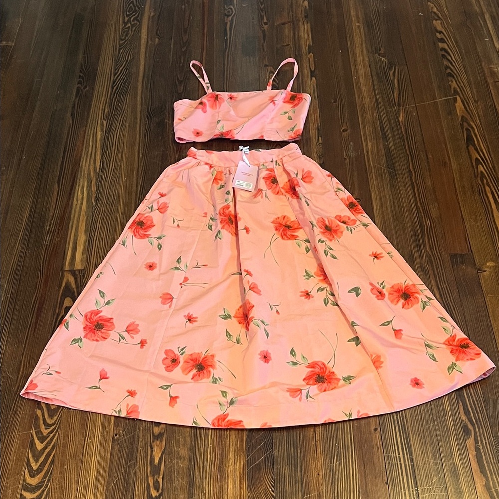 Old Navy Coral Pink Floral Two-Piece Skirt Set